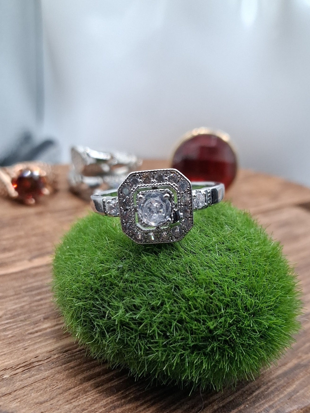 Cubic Halo Engagement Ring with Clear Center Stone Size 11 R829